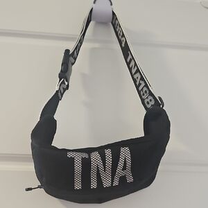 TNA Black Fanny Pack with White Logo Strap